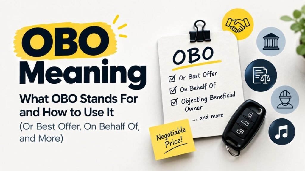 OBO Meaning: What OBO Stands For and How to Use It (Or Best Offer, On Behalf Of, and More)